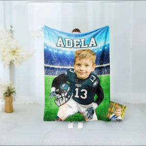 Blankets Personalized Football Philadelphia Boy Blanket | Custom Face & Name Sport Boy Blanket