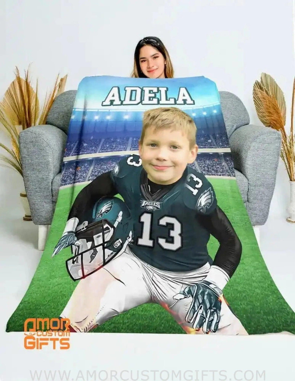 Blankets Personalized Football Philadelphia Boy Blanket | Custom Face & Name Sport Boy Blanket