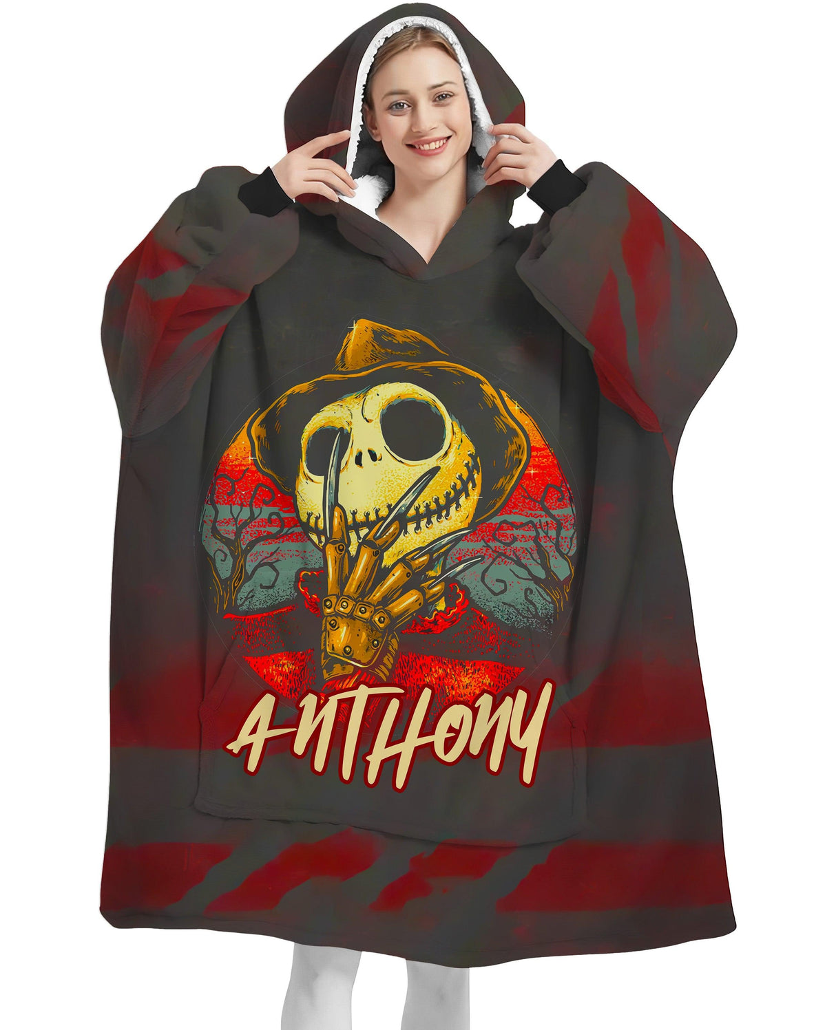 Personalized Freddy Krueger Sweet Dreams Jack Skellington Snug Oversized Wearable Hoodie Blanket-Hoodie Blanket-Amor Custom Gifts