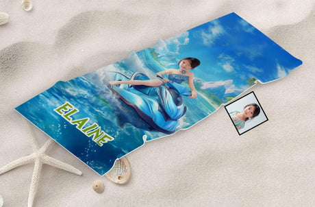 Personalized Frozen Elsa Princess Summer Beach Jet Ski Girl Towel | Custom Name & Photo Towels