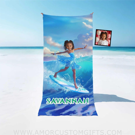 Towels Personalized Frozen Elsa Princess Summer Surfing Girl Photo Beach Towel