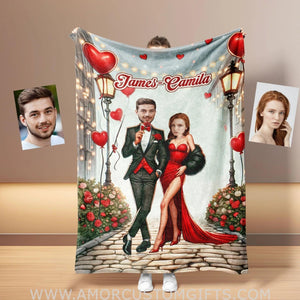 Blankets Personalized Funny Prom Couple - Woody Jessie 2 Blanket | Custom Face & Name Couple Blanket