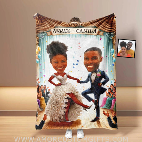 Blankets Personalized Funny Wedding Couple Blanket | Custom Face & Name Couple Blanket