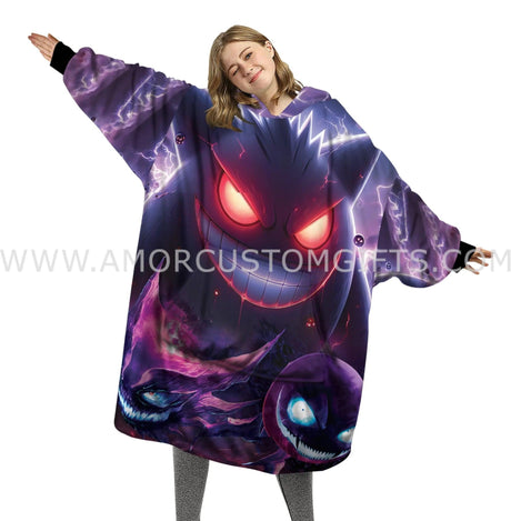 Personalized Gengar Family Snug Oversized Wearable Hoodie Blanket-Hoodie Blanket-Amor Custom Gifts