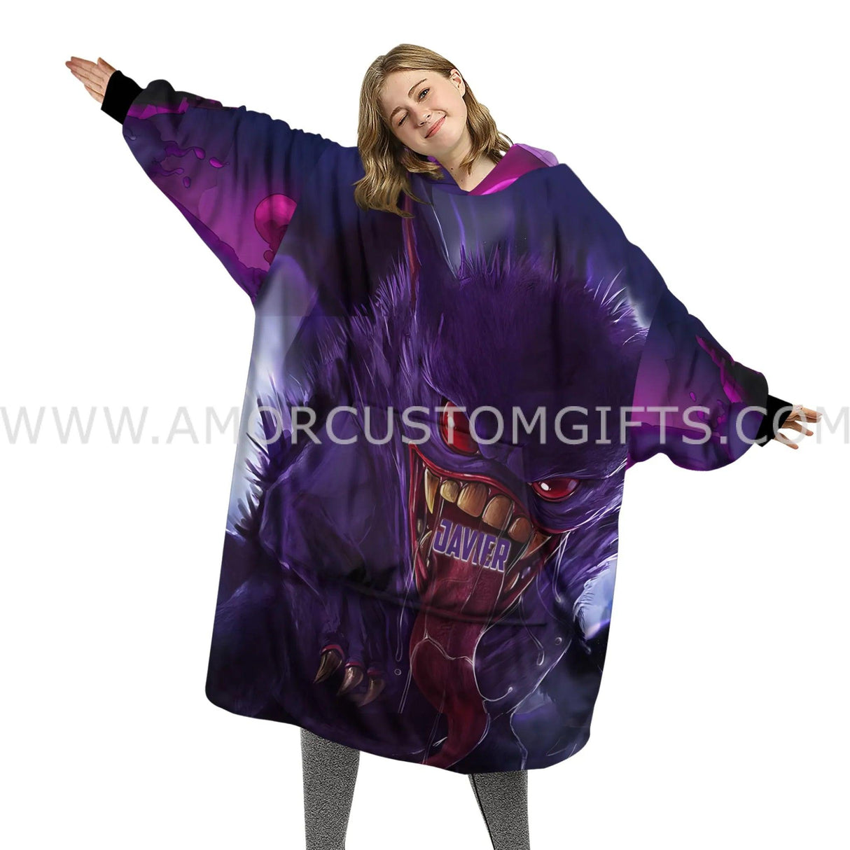 Personalized Pokemon Gengar Halloween Snug Oversized Wearable Hoodie Blanket-Hoodie Blanket-Amor Custom Gifts