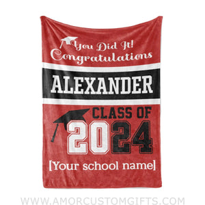 Blanket Personalized Girl Boy Blanket Class Of 2024 Fleece Blankets, Graduation Gift