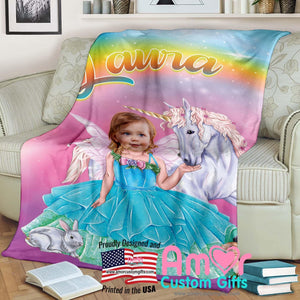 Blankets Personalized Glowing Unicorn Blanket | Custom Face & Name Unicorn Girl Blanket,  Customized Blanket