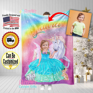 Blankets Personalized Glowing Unicorn Blanket | Custom Face & Name Unicorn Girl Blanket,  Customized Blanket