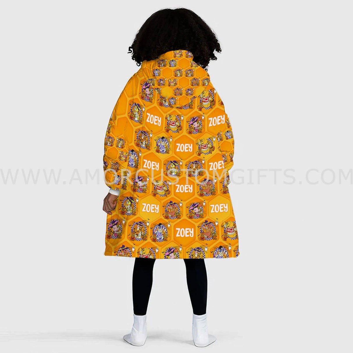 Personalized Gold Bear Halloween Snug Oversized Wearable Hoodie Blanket-Hoodie Blanket-Amor Custom Gifts