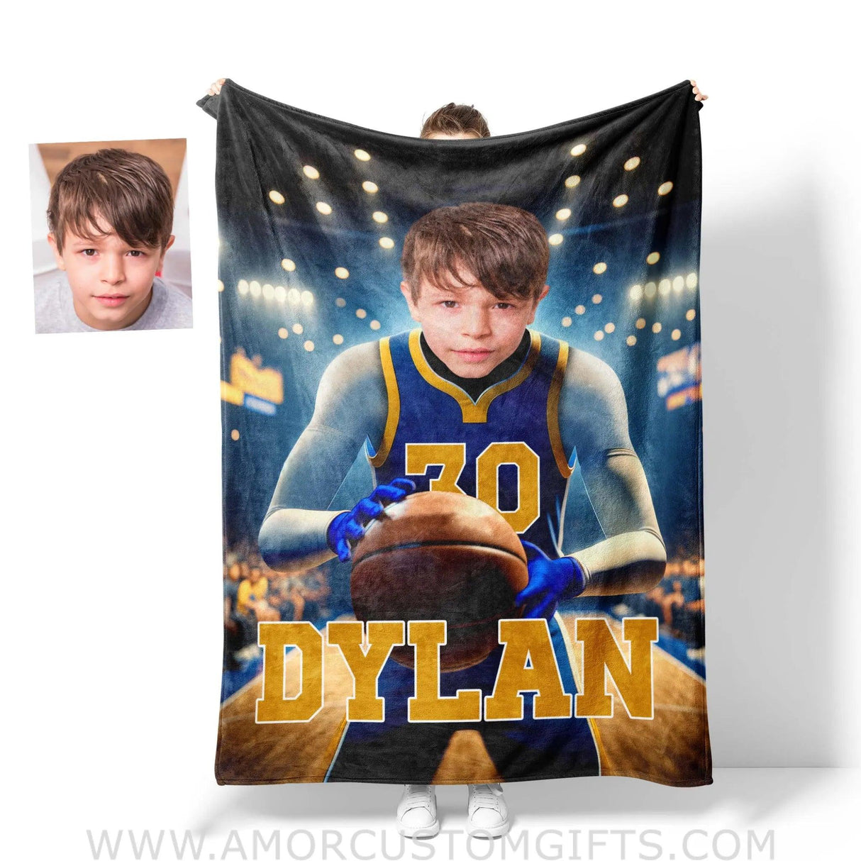 Blankets Personalized NBA Golden State Basketball Boy Warriors Photo Blanket | Custom Name & Face Boy Blanket