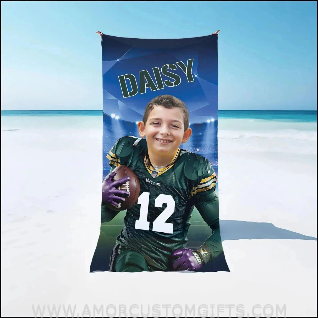 Towels Personalized Greenbay Football Packers Boy Beach Towel | Customized Football Theme Pool Towel