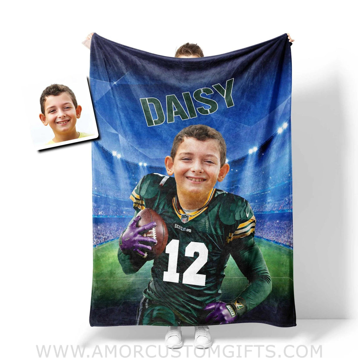 Blankets Personalized Greenbay Football Boy Packers Photo Blanket | Custom Name & Face Boy Blanket