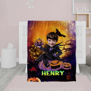 Blankets Personalized Halloween Character Blanket | Custom Face & Name Boy Blanket