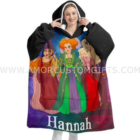 Personalized Halloween Coffee Sanderson Sisters Snug Oversized Wearable Hoodie Blanket-Hoodie Blanket-Amor Custom Gifts