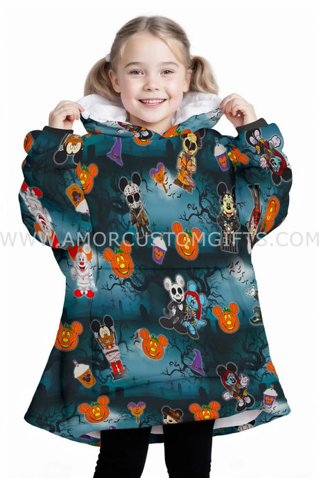 Personalized Halloween Horror Mouse & Cartoon Characters Snug Oversized Wearable Hoodie Blanket-Hoodie Blanket-Amor Custom Gifts