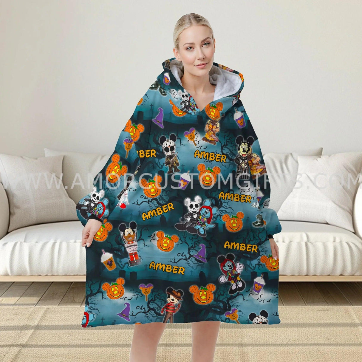 Personalized Halloween Horror Mouse & Cartoon Characters Snug Oversized Wearable Hoodie Blanket-Hoodie Blanket-Amor Custom Gifts