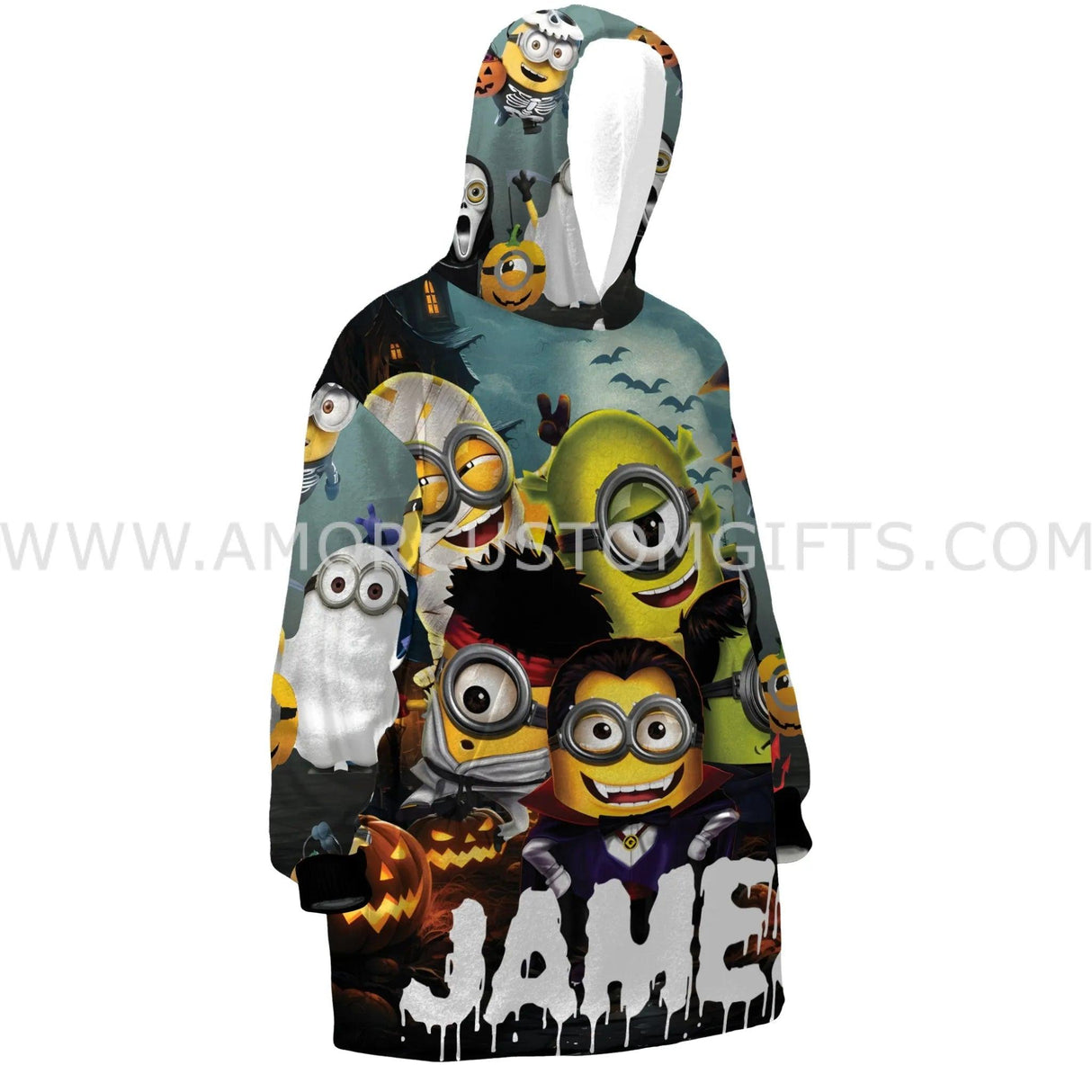 Personalized Halloween Minions Snug Oversized Wearable Hoodie Blanket-Hoodie Blanket-Amor Custom Gifts