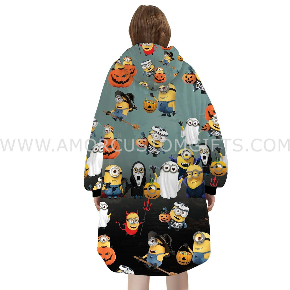 Personalized Halloween Minions Snug Oversized Wearable Hoodie Blanket-Hoodie Blanket-Amor Custom Gifts