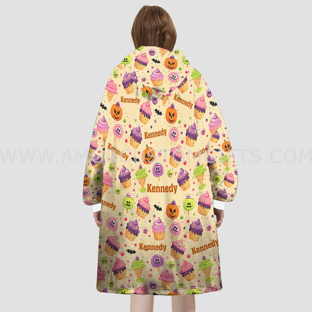 Personalized Halloween Spooky Cupcake Snug Oversized Wearable Hoodie Blanket-Hoodie Blanket-Amor Custom Gifts