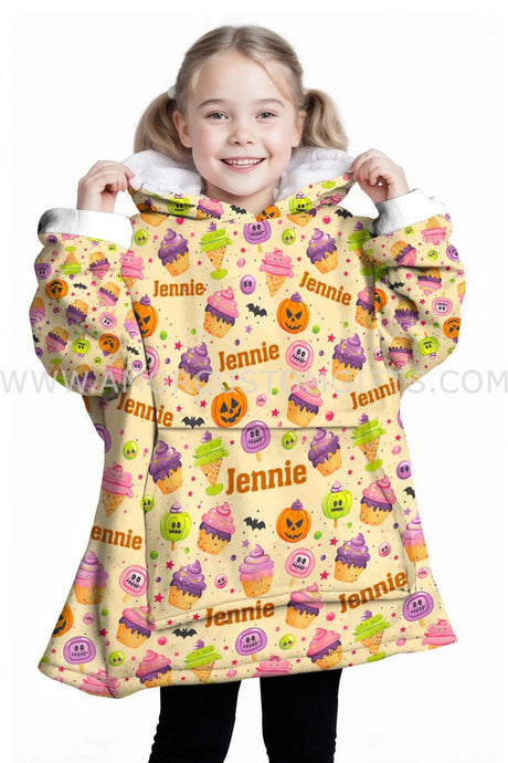 Personalized Halloween Spooky Cupcake Snug Oversized Wearable Hoodie Blanket-Hoodie Blanket-Amor Custom Gifts