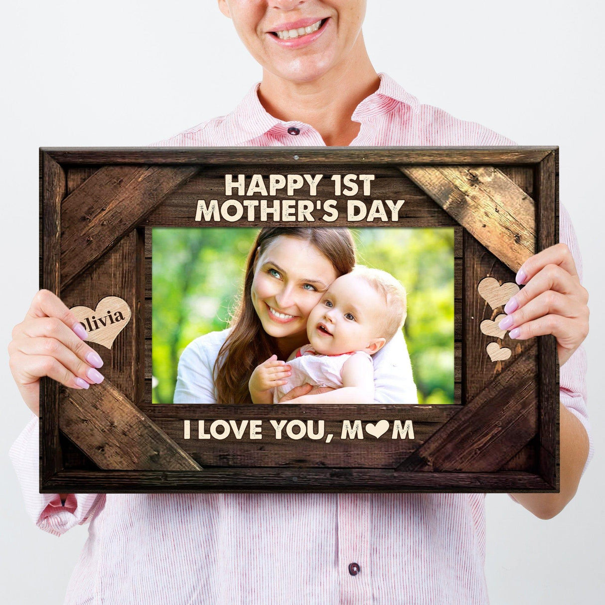 Posters, Prints, & Visual Artwork Personalized Happy 1st Mother's Day - Custom Photo & Name Poster Canvas Print