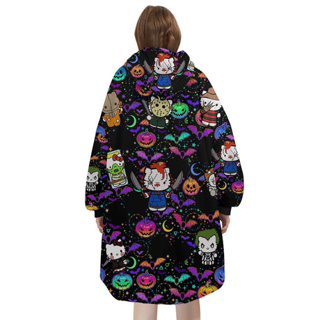 Personalized Hello Kittie Horror Icons Halloween Snug Oversized Wearable Hoodie Blanket-Hoodie Blanket-Amor Custom Gifts