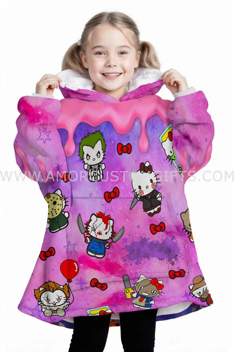 Personalized Hello Kittie Horror Icons Halloween Snug Oversized Wearable Hoodie Blanket-Hoodie Blanket-Amor Custom Gifts