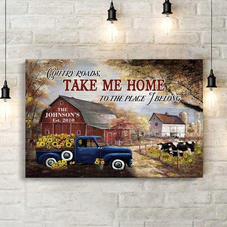 Posters, Prints, & Visual Artwork Personalized Home Decor Country Roads - Custom Name Poster Canvas Print