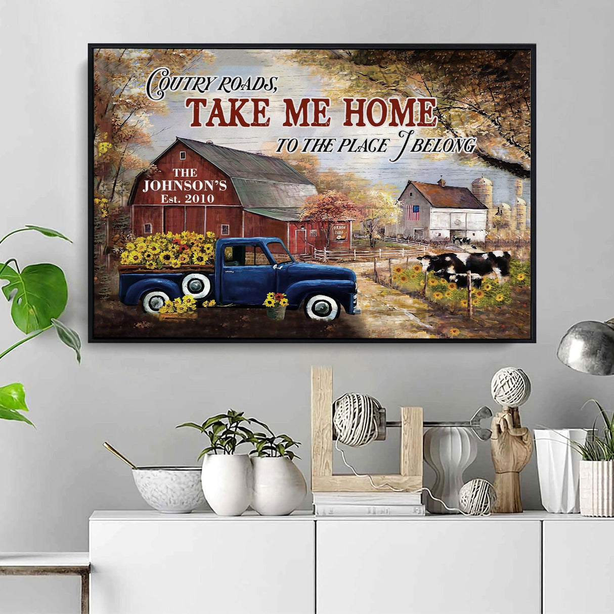 Posters, Prints, & Visual Artwork Personalized Home Decor Country Roads - Custom Name Poster Canvas Print