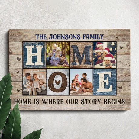 Posters, Prints, & Visual Artwork Personalized Home Is Where Our Story Begins - Custom Photo & Name Poster Canvas Print