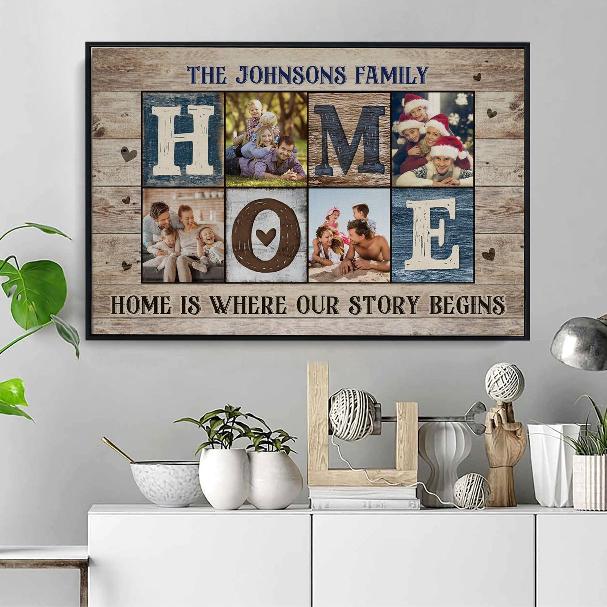 Posters, Prints, & Visual Artwork Personalized Home Is Where Our Story Begins - Custom Photo & Name Poster Canvas Print