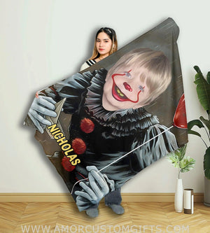 Blankets Personalized Horror Movie Spooky Clown Blanket | Custom Face & Name Boy Blanket