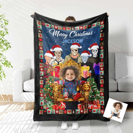 Blankets Personalized Horror Movie Watching Blanket | Custom Christmas Boy Blanket