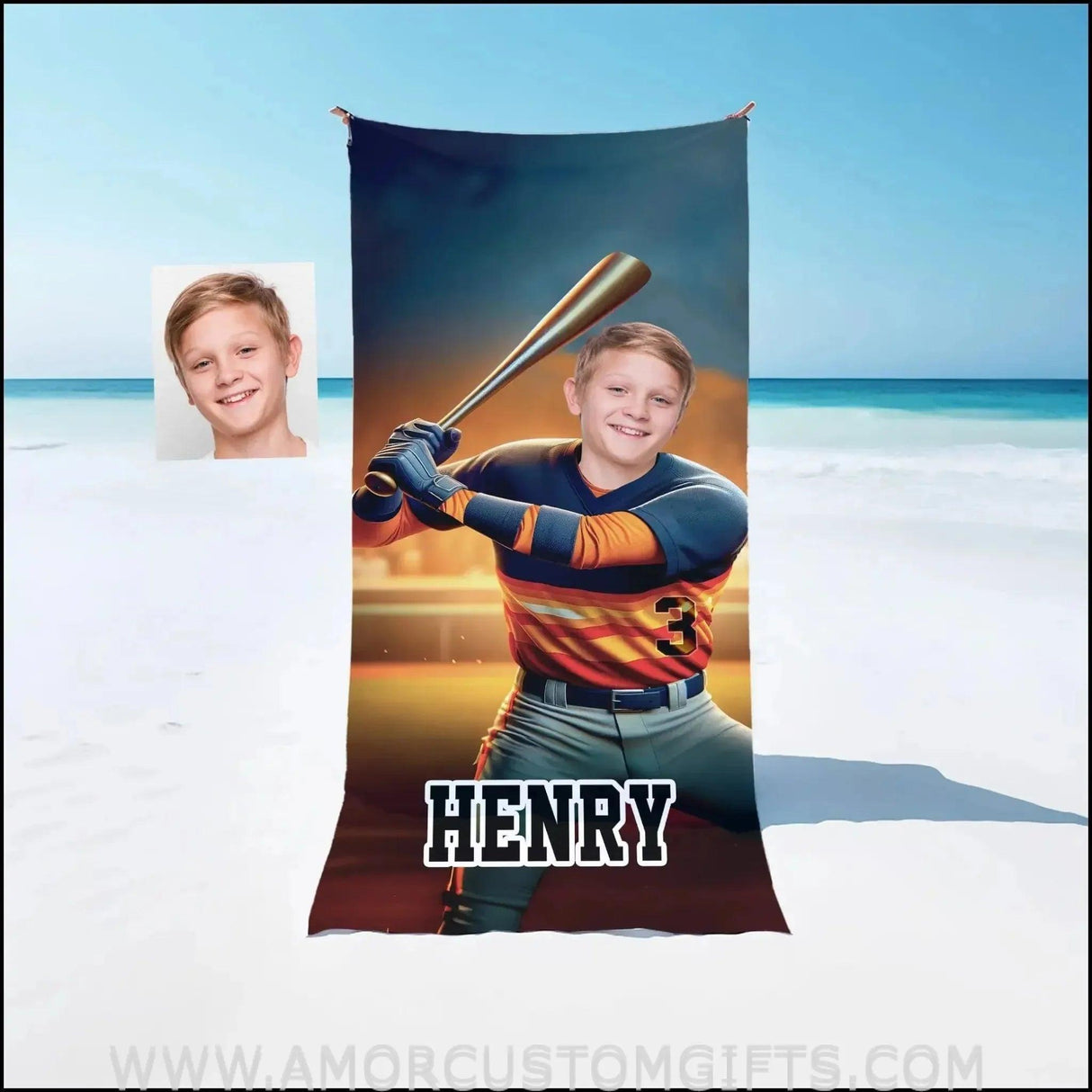 Towels Personalized MLB Houston Baseball Boy Astros Photo Beach Towel