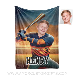 Blankets Personalized MLB Houston Baseball Boy Astros Photo Blanket | Custom Name & Face Boy Blanket