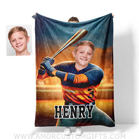 Blankets Personalized MLB Houston Baseball Boy Astros Photo Blanket | Custom Name & Face Boy Blanket