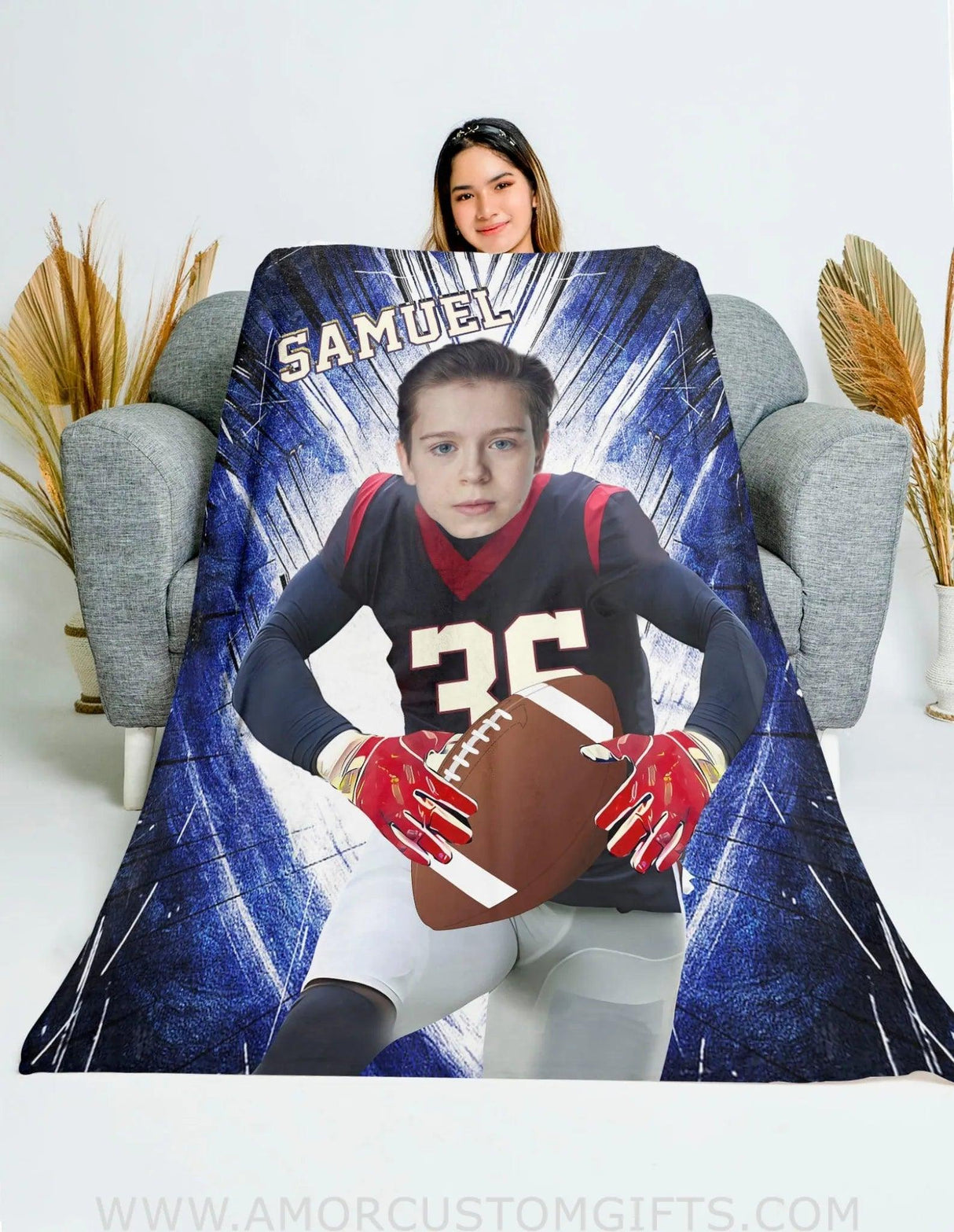 Blankets Personalized Houston Football Boy Blanket | Custom Face & Name Football Boys Blanket