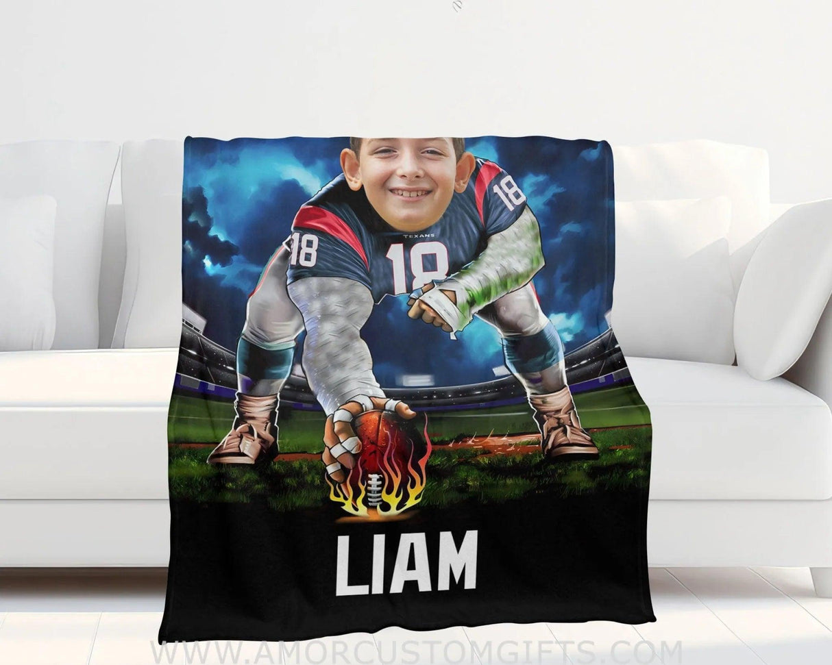 Blankets Personalized Houston Football Boy Texans Photo Blanket | Custom Name & Face Boy Blanket