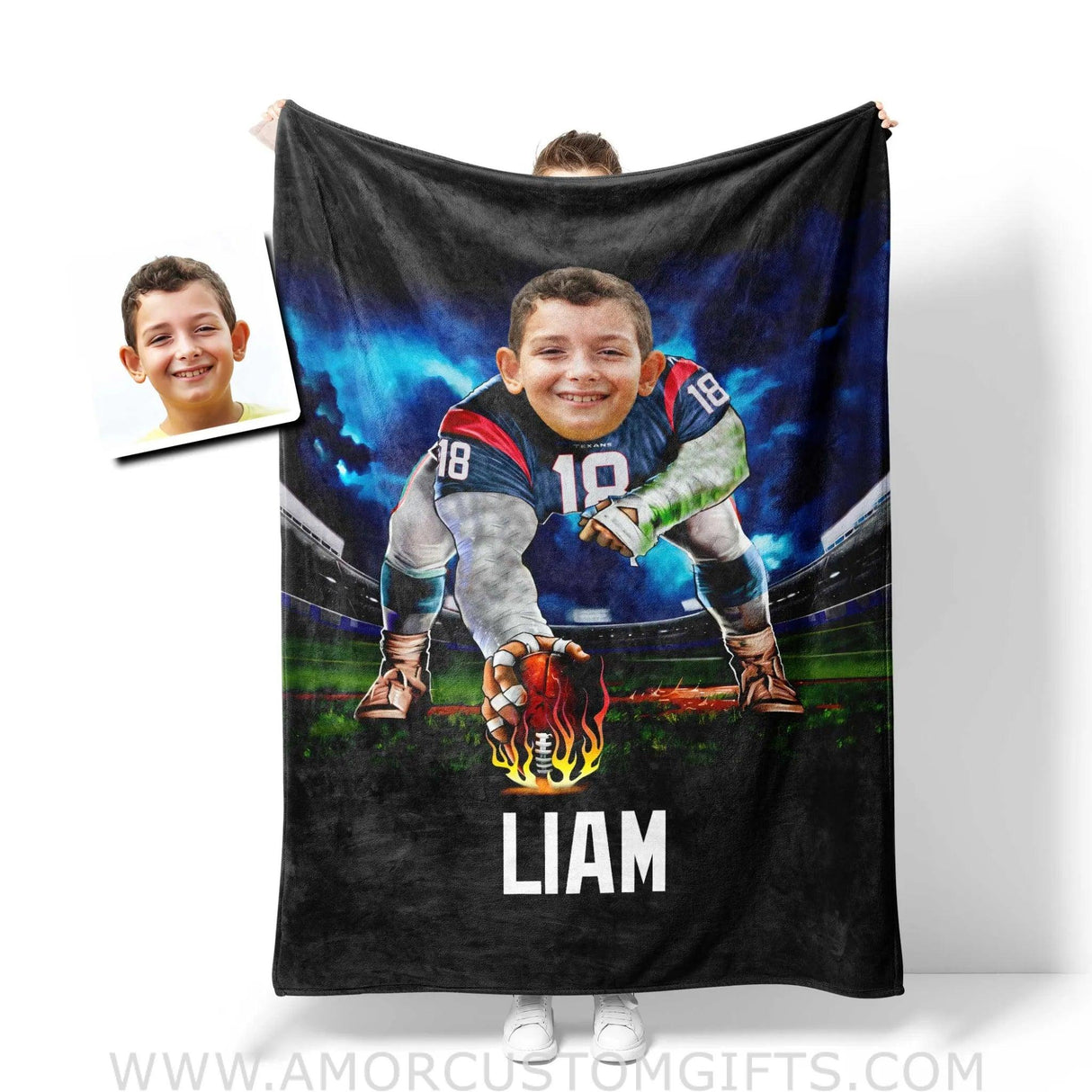 Blankets Personalized Houston Football Boy Texans Photo Blanket | Custom Name & Face Boy Blanket