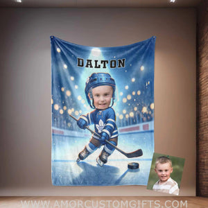 Blankets Personalized Ice Hockey 2 Boy Blanket | Custom Face & Name Toronto Leafs Blanket For Boys