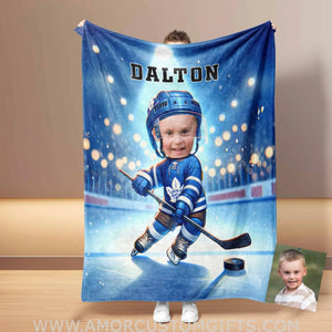 Blankets Personalized Ice Hockey 2 Boy Blanket | Custom Face & Name Toronto Leafs Blanket For Boys