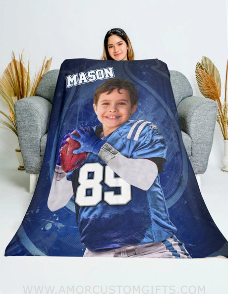 Blankets Personalized Indianapolis Football Boy Blanket | Custom Face & Name Football Boys Blanket