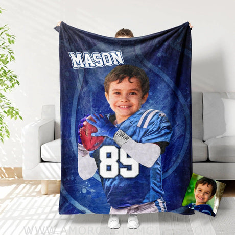 Blankets Personalized Indianapolis Football Boy Blanket | Custom Face & Name Football Boys Blanket