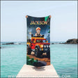 Towels Personalized Interlocking Building Blocks Classic Vehicle Beach Towel | Customized Vehicle Theme Pool Towel