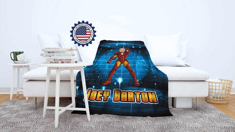 Blankets Personalized Iron Boy Blanket | Custom Face & Name Armored Superhero Blanket