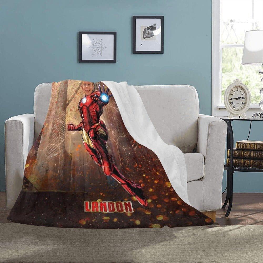 Blankets Personalized Iron Boy Blanket | Custom Face & Name Armored Superhero Blanket