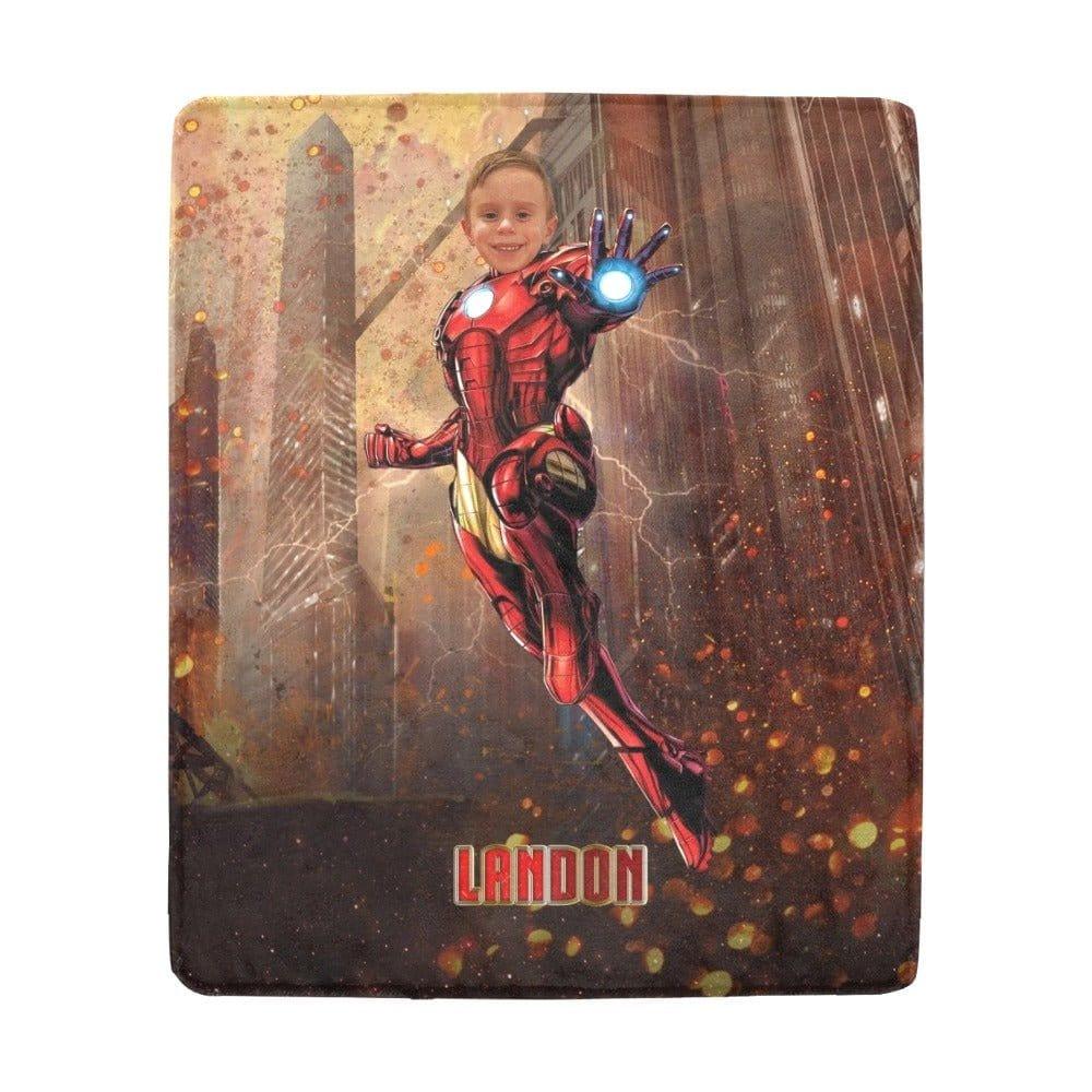 Blankets Personalized Iron Boy Blanket | Custom Face & Name Armored Superhero Blanket