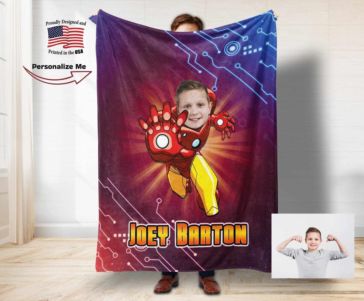 Blankets Personalized Iron Boy Blanket | Custom Armored Superhero Blanket