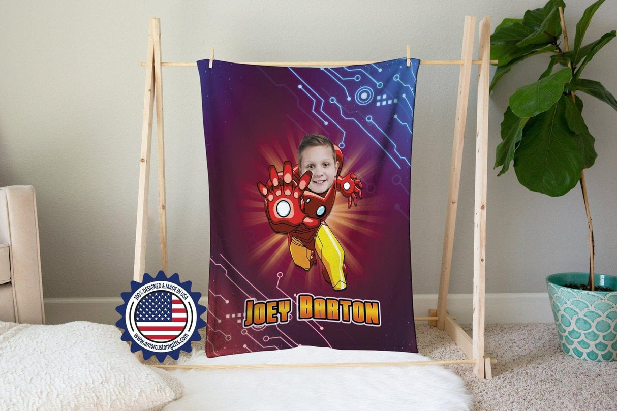 Blankets Personalized Iron Boy Blanket | Custom Armored Superhero Blanket