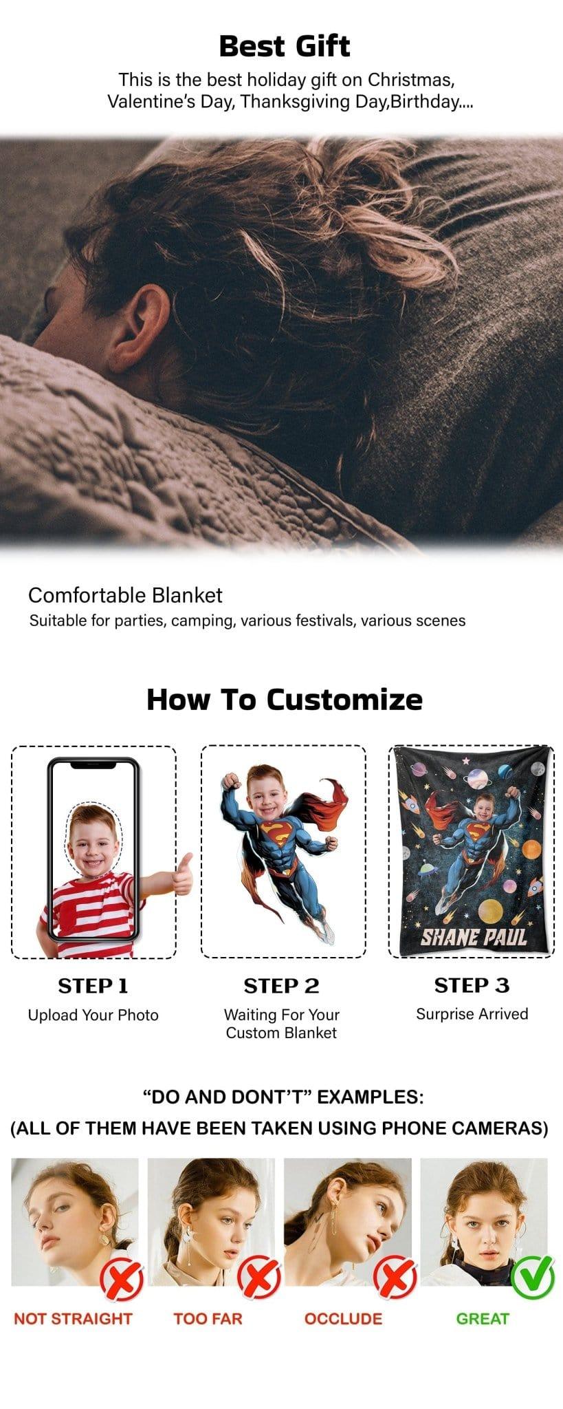 Blankets Personalized Iron Boy Blanket | Custom Face & Name Armored Superhero Blanket